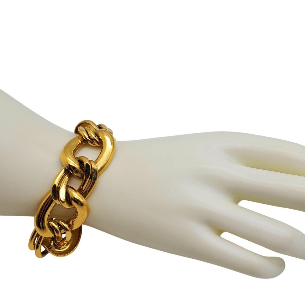 Vintage Napier Chunky Gold Tone Bracelet Bold Curb Chain Link Statement Signed - Picture 4 of 6